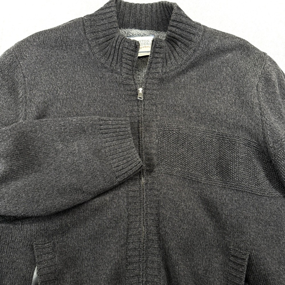 Boston Traders Mens XXL Sweater Full‎ Zip Sherpa Lined Cardigan Knit Gray Winter